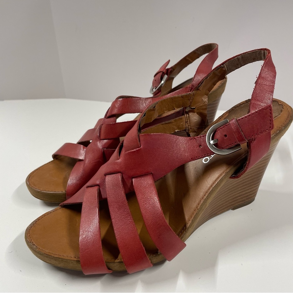 Franco Sarto Hanako Red Leather Crisscross Straps Stacked Wedge Sandals Wm Sz 10